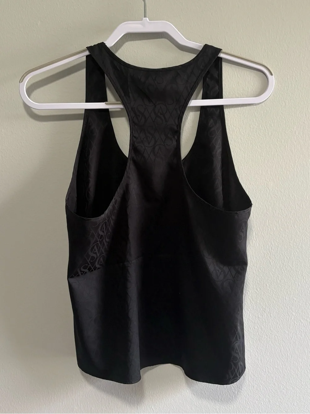 Victoria’s Secret Black Satin Jacquard Pajama Set Tank Shorts Small VS Logo